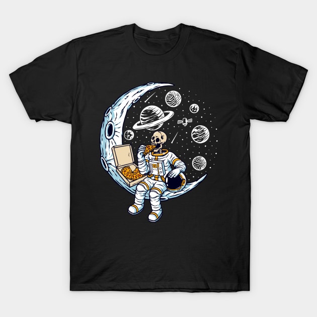 Funny Skeleton Astronaut Eating Pizza on a Dead Moon T-Shirt by SLAG_Creative